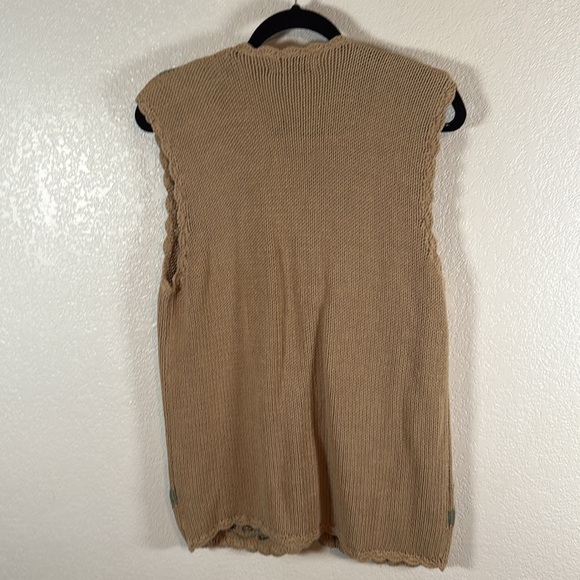 The Eagles Eye Tan Floral Button Down Sweater Vest Scallop Edge Size Medium - Picture 4 of 6